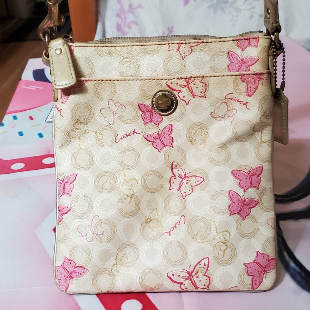 Coach Waverly Light Khaki Pink Butterfly Swingpack Crossbody Bag - Picture 7 of 12
